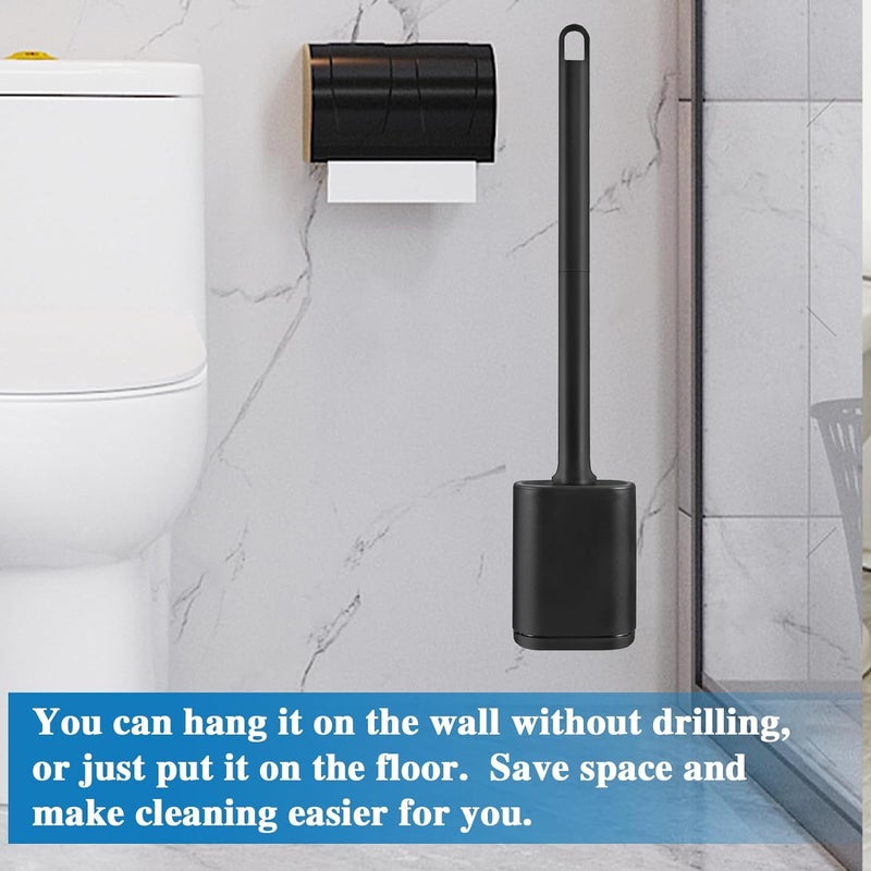 GAXMNS Silicone Toilet Brush and Holder Bendable Efficient Cleaning Wall Mounted Toilet Bowl Brush with Long Handle Brush Head and Silicone Bristles No Rusty Handles Problem (Black) - Image 3